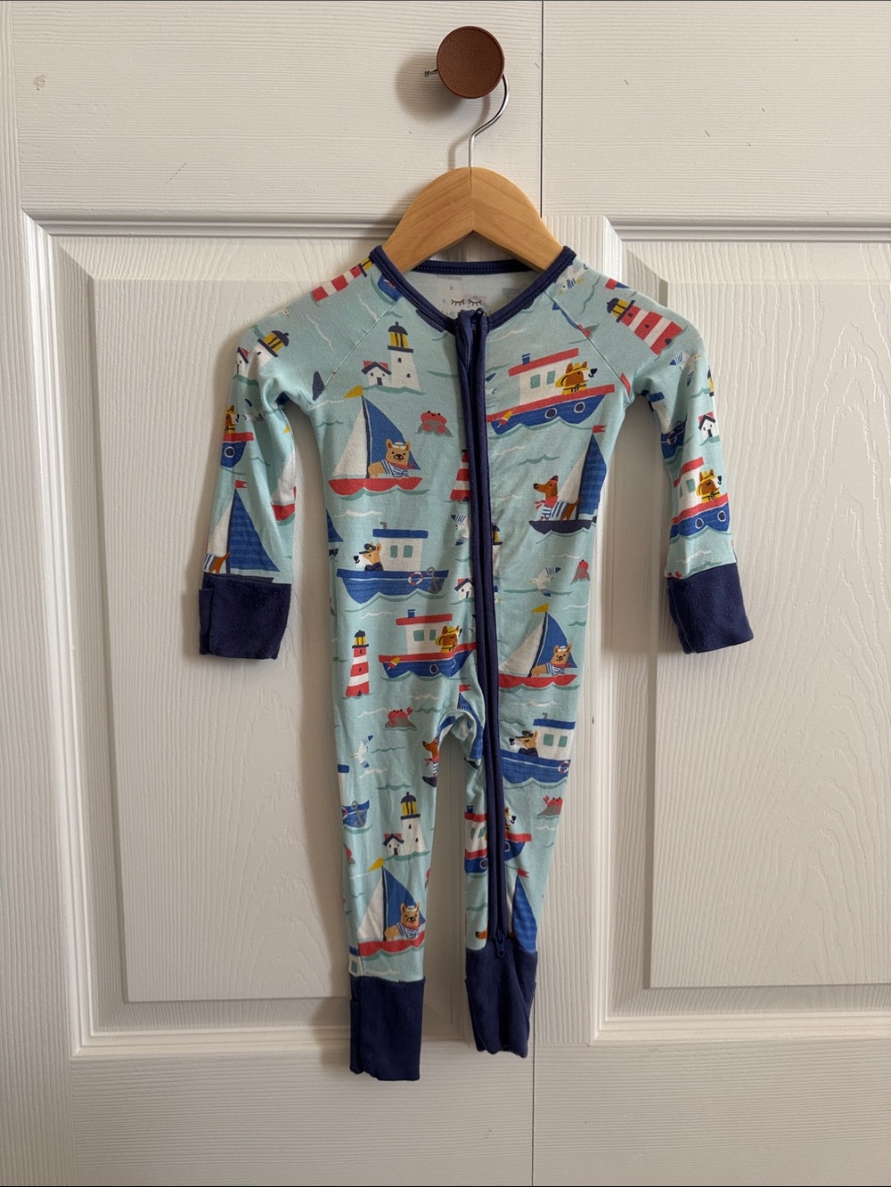 Little Sleepies Long Sleeve Zippy - Nautical Sailboat Puppy Print  0-3 months